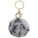 Fluffy tashanger 7cm rond luipaard grijs